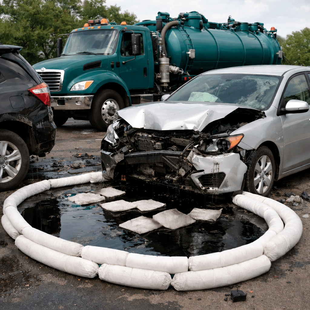 Car acident oil spill