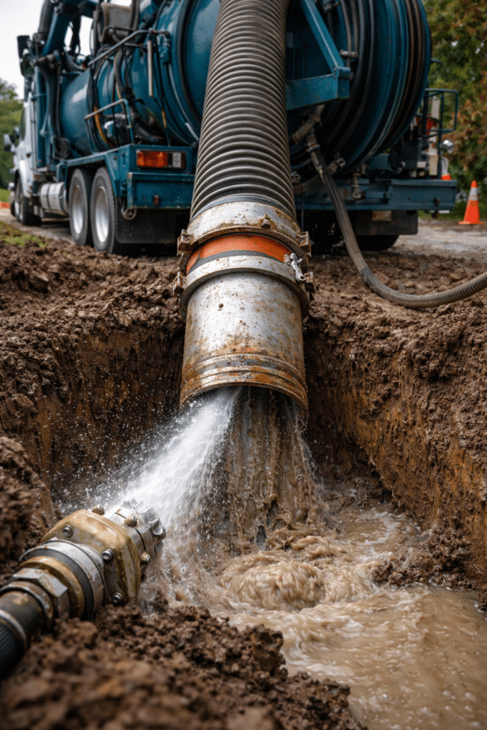 Excavation in action with vacuum truck